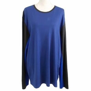 MICHAEL KORS BLACK BLUE NAVY COLOR BLOCK CREW NECK COTTON LONG TEE TOP - 2XL